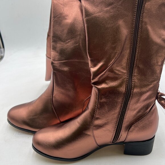 XYD Women Over The Knee Thigh High Riding Boots Chunky Heel Round Toe Brown Shoe - Picture 4 of 8